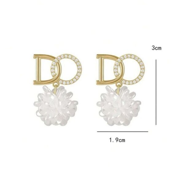 Elegant Stainless Steel Rhinestone Letter and Flower shape Earrings For Women - Picture 3 of 4